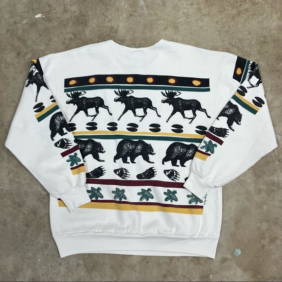 Michigan Rag Co. VTG 80s Bear and Moose Print Sweatshirt Crewneck Sz Large USA - Picture 3 of 11